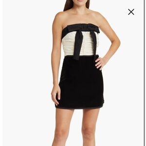 LoveShackFancy Veronique Ruched Strapless Minidress black and cream